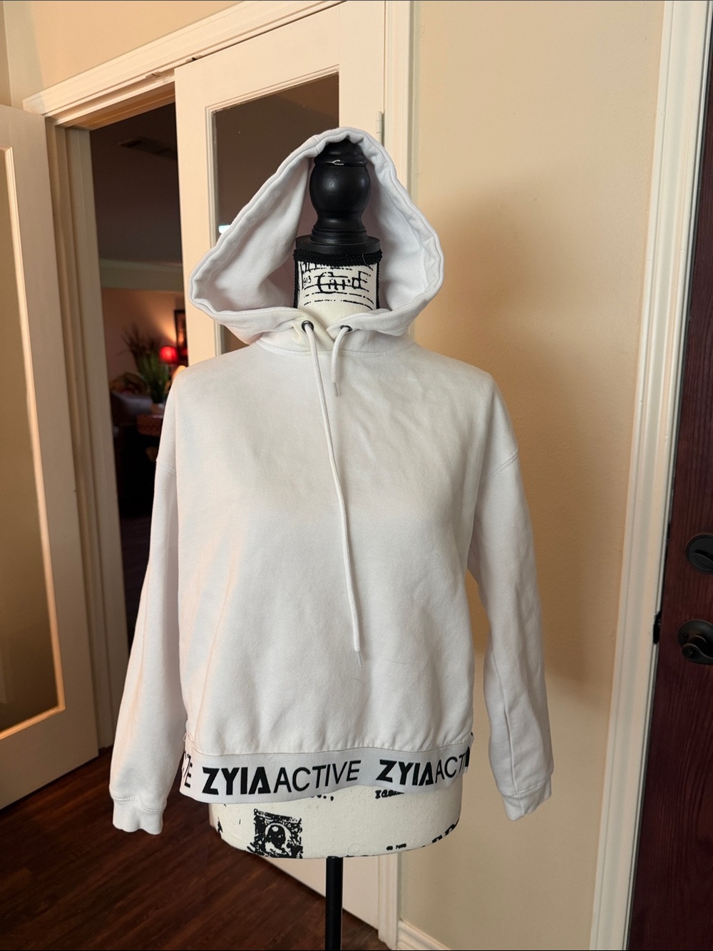 ZYIA White Hooded Pullover with Branded Hem